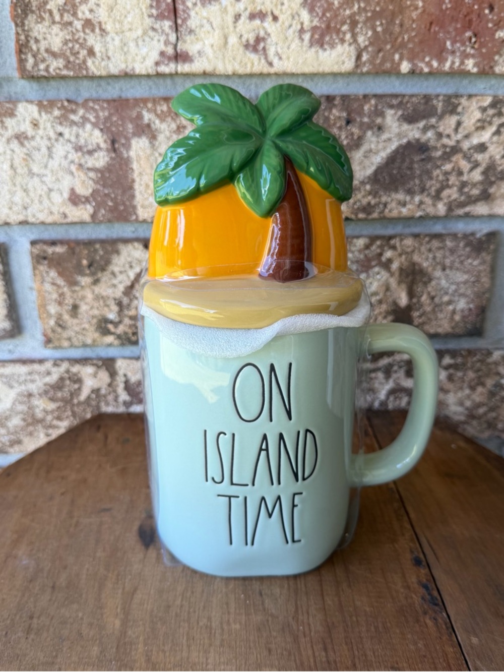 Rae Dunn Mug On Island Time NWOT Original Wrapping Artisan Palm & Sun Beautiful!